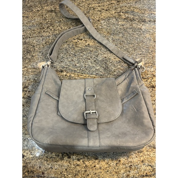 Kelly Moore Gray Leather‎ Medium Size Hobo Camera Shoulder  Purse - Picture 2 of 7